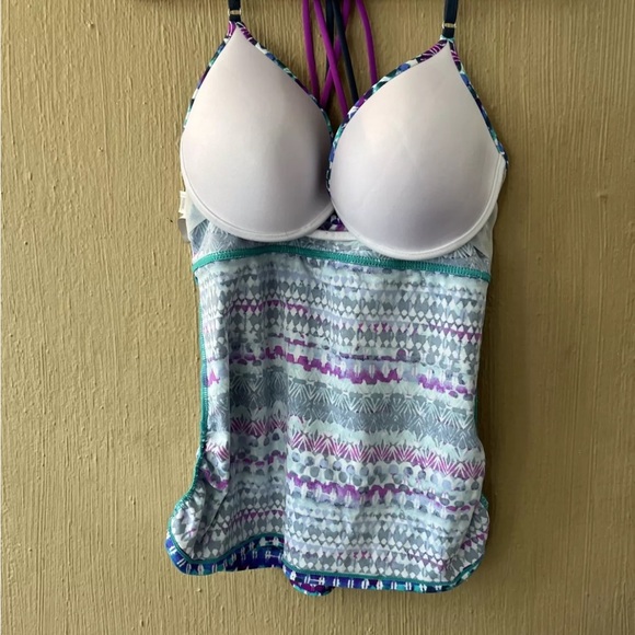 FREE COUNTRY WOMEN'S TANKINI  SWIM suit TOP M strappy back Blue Purple - Picture 8 of 9